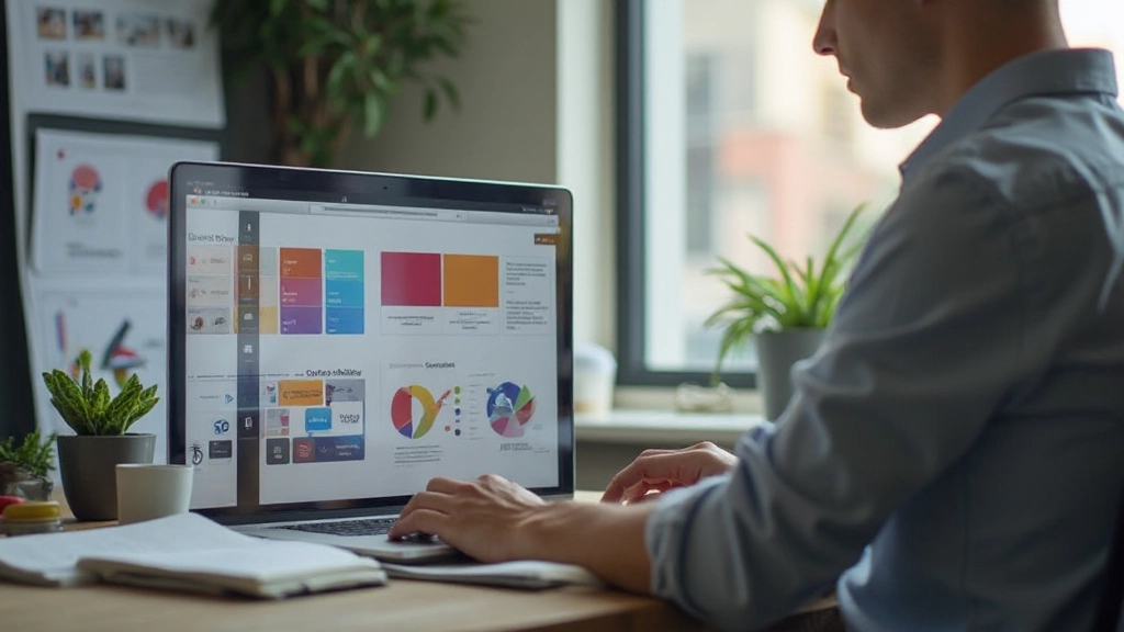 Дизайнер анализирует пользовательский интерфейс с цветовой схемой и типографией на экране