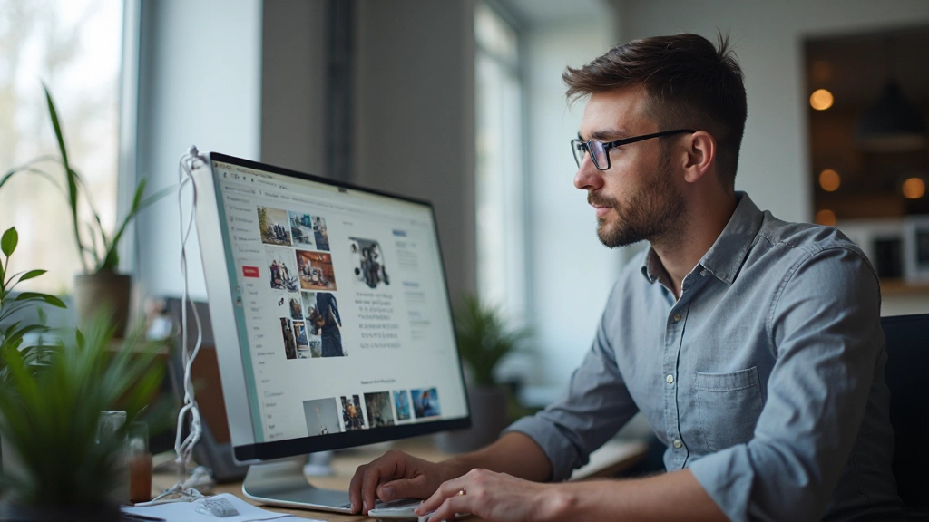 Дизайнер анализирует пользовательский интерфейс с цветовой схемой и типографией на экране